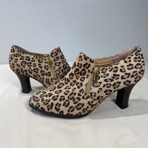 AJ Valenci Women's Leopard Print Leather Zip Ankle Boots 10W Animal Print EUC